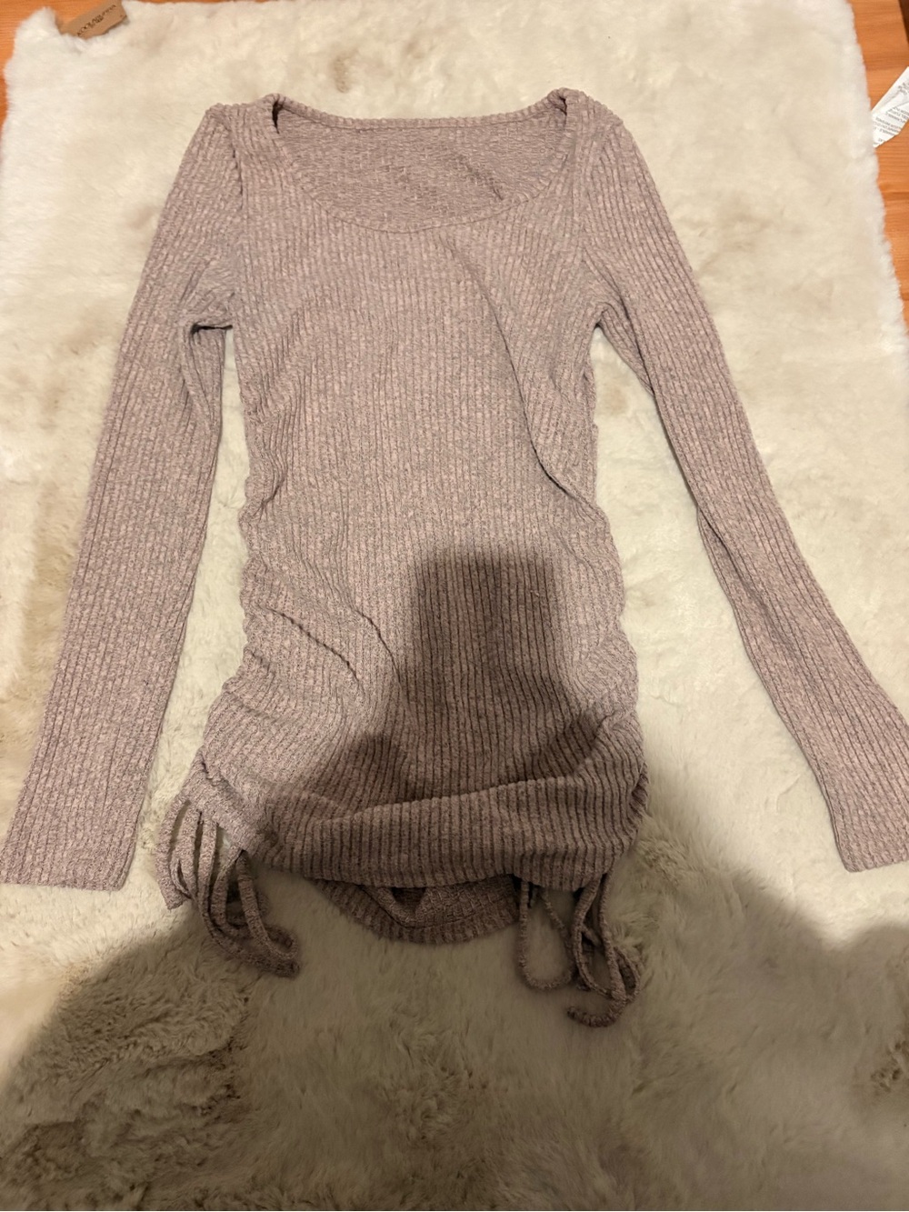 Ribbed Long Sleeve Maternity Sweater in Dusty Mauve